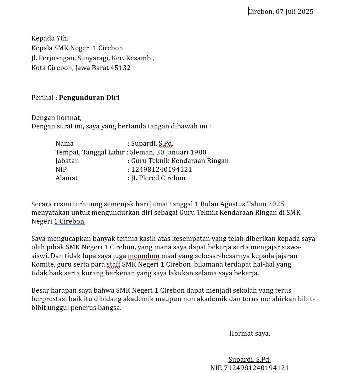 Download Gratis Surat Pengunduran Diri Guru