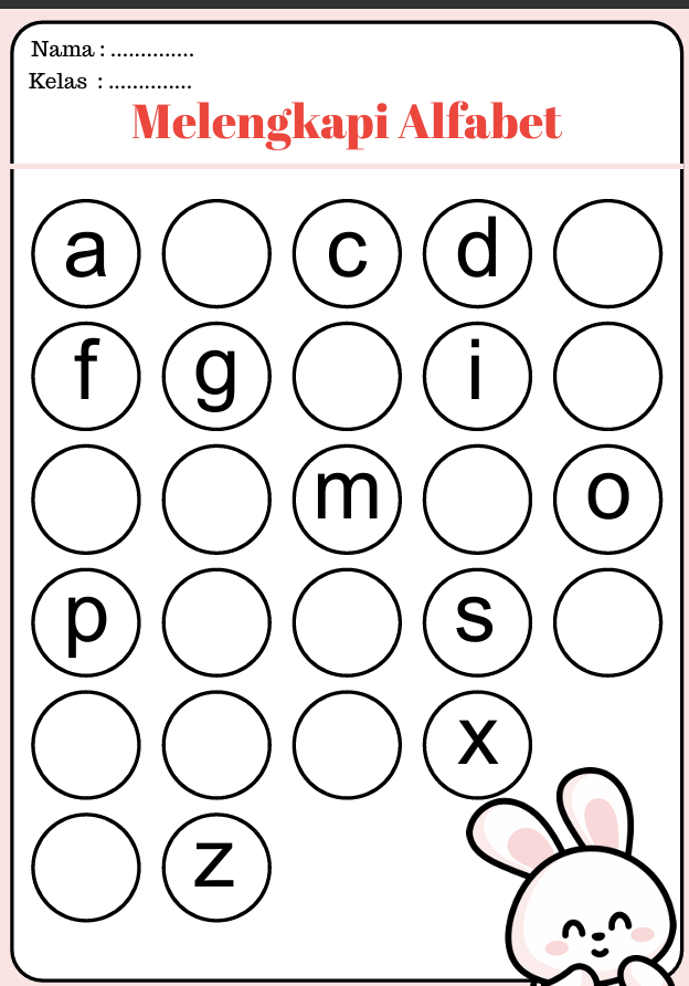 Melengkapi Alfabet (Format PDF, Ukuran A4) Download gratis