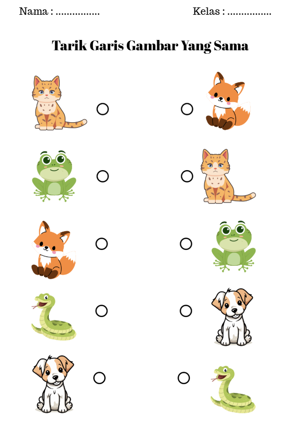 Download Worksheet: Mencocokkan Gambar Lucu untuk Anak