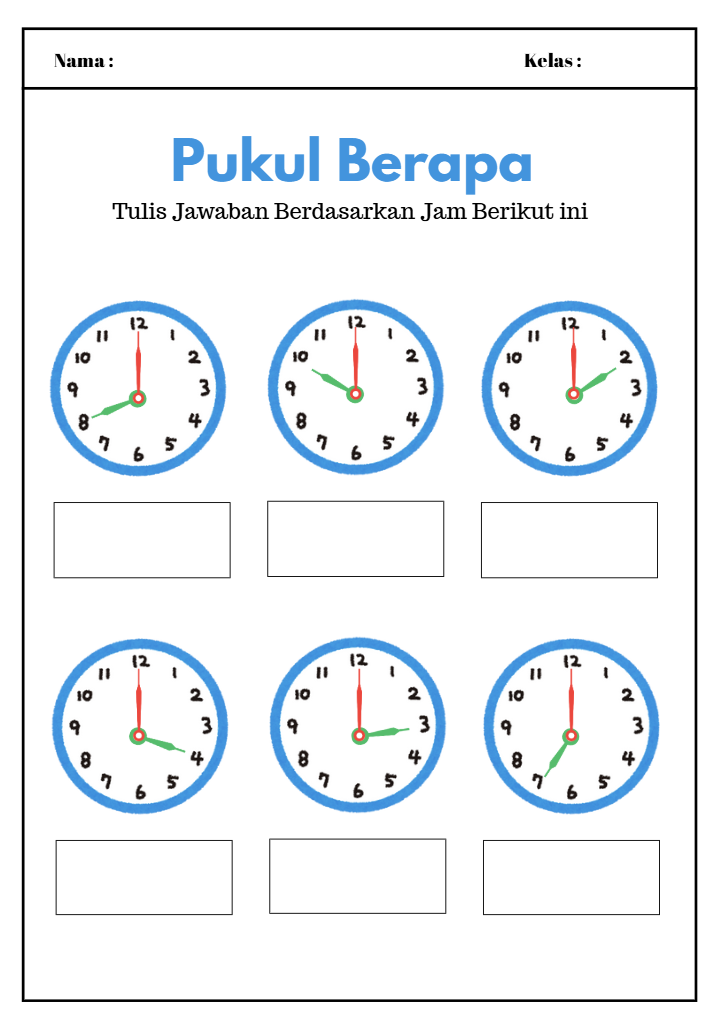 Lembar Kerja “Pukul Berapa” untuk Anak SD